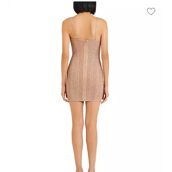Herve Leger Ottoman Sweetheart Mini dress in Metallic Rise Gold - Picture 2 of 7
